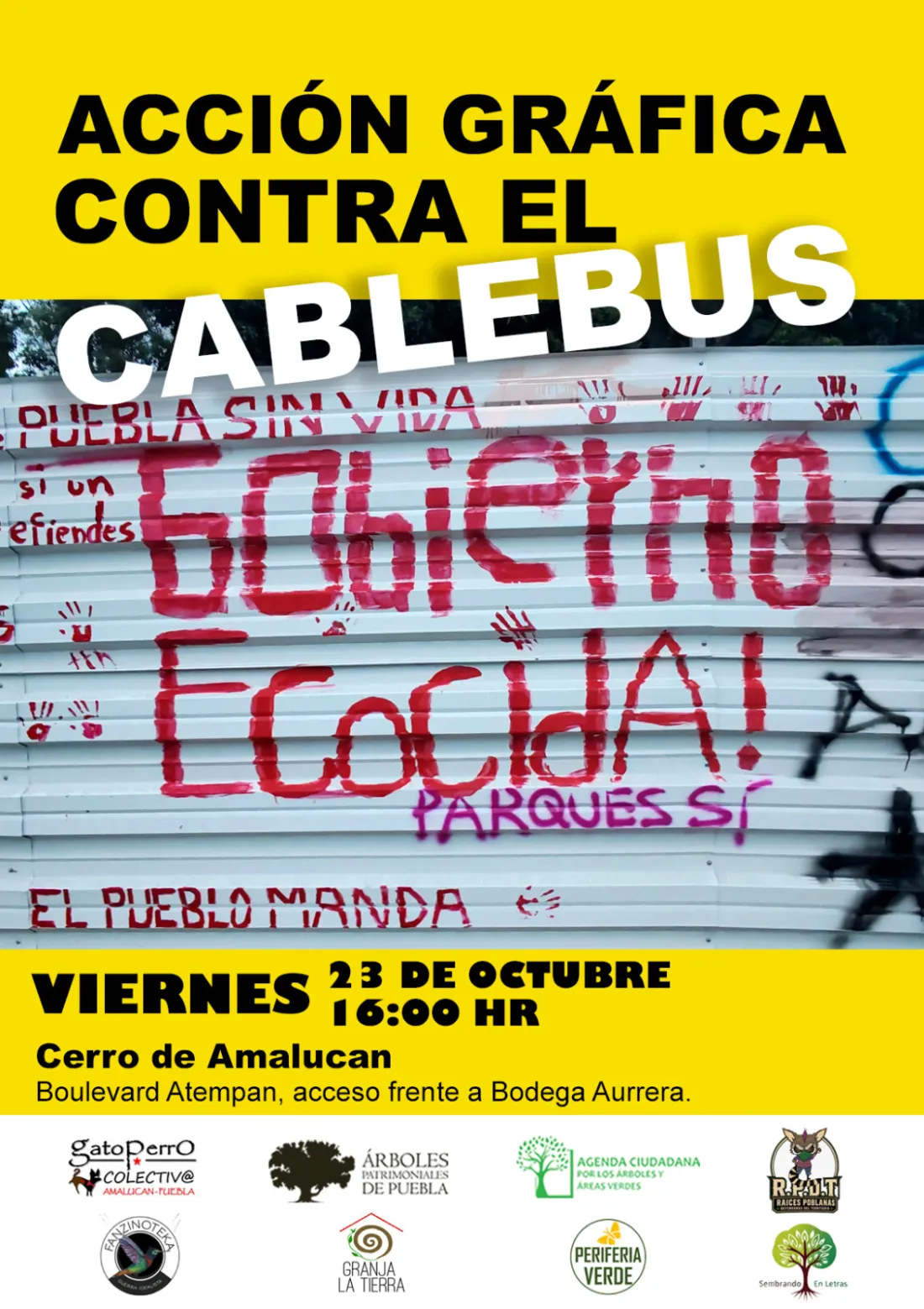 Cartel de la convocatoria: Acción gráfica contra el Cablebús