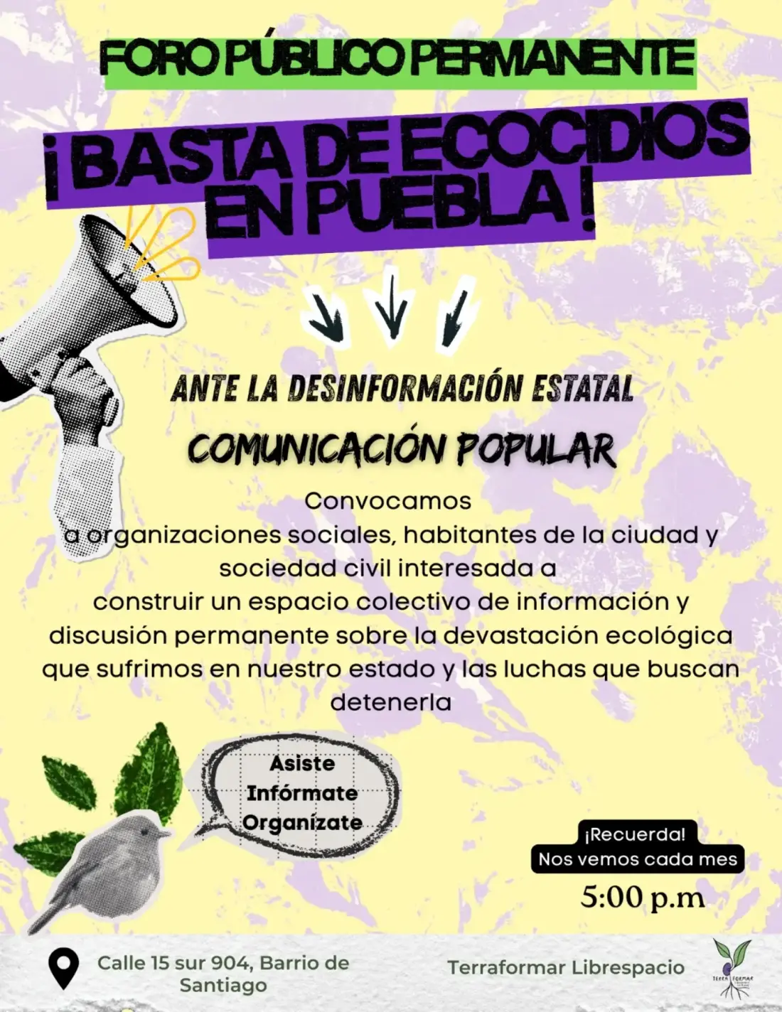 Cartel: Foro Público Permanente — ¡Basta de ecocidios en Puebla!